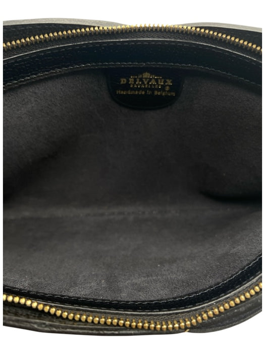 DelVaux Black Leather Zip Close Tulip contrast stitch Clutch Bag Black / Small