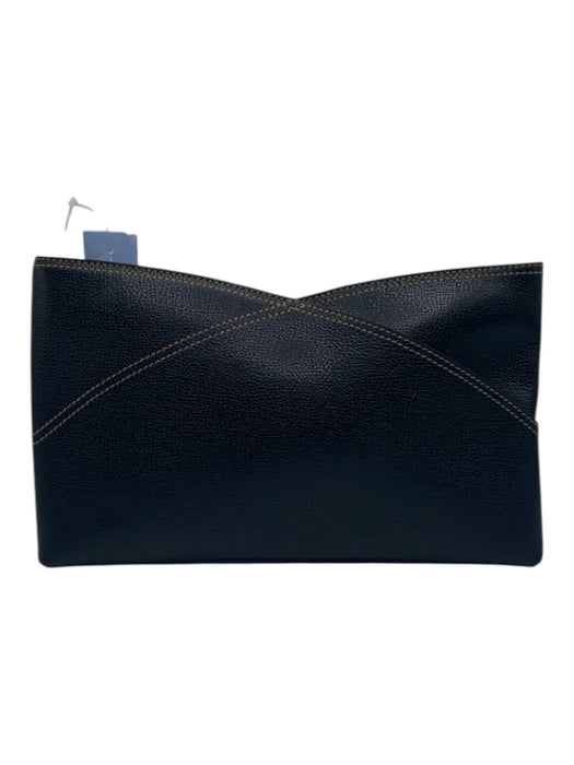 DelVaux Black Leather Zip Close Tulip contrast stitch Clutch Bag Black / Small