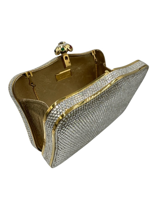 Judith Leiber Clear & Gold Crystals Push Clasp Crossbody Strap Mirror Incl Bag Clear & Gold / Mini