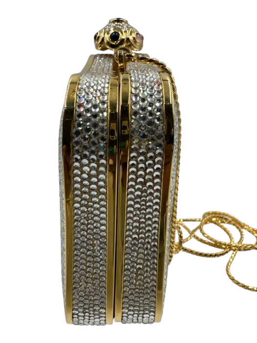 Judith Leiber Clear & Gold Crystals Push Clasp Crossbody Strap Mirror Incl Bag Clear & Gold / Mini