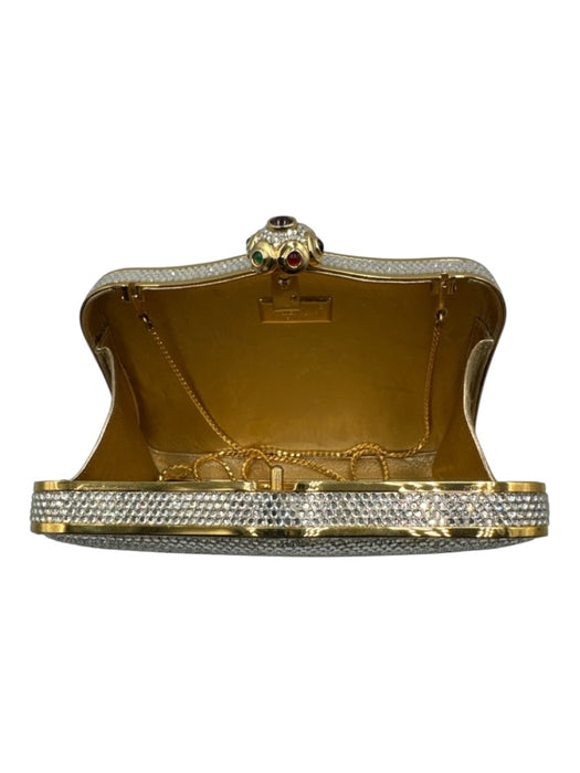 Judith Leiber Clear & Gold Crystals Push Clasp Crossbody Strap Mirror Incl Bag Clear & Gold / Mini
