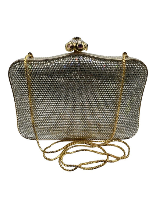 Judith Leiber Clear & Gold Crystals Push Clasp Crossbody Strap Mirror Incl Bag Clear & Gold / Mini