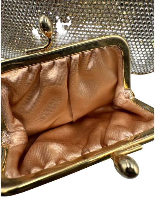 Judith Leiber Clear & Gold Crystals Push Clasp Crossbody Strap Mirror Incl Bag Clear & Gold / Mini