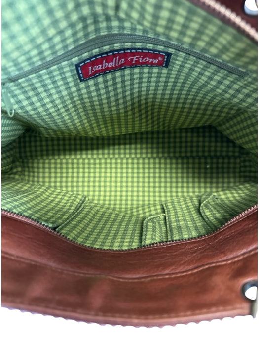Isabella Fiore Brown, Pink, Green Leather & Canvas Top Handle Floral Tote Bag Brown, Pink, Green / Medium