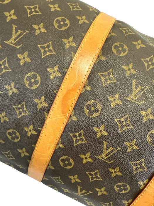 Louis Vuitton Mixed Brown Canvas & Leather Top Handle Monogram Zip Close Bag Mixed Brown / XL