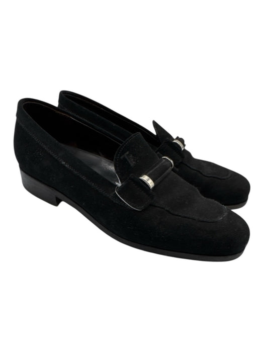 Tod's Shoe Size 40 Black Leather Suede Round Toe Logo silver hardware Loafers Black / 40