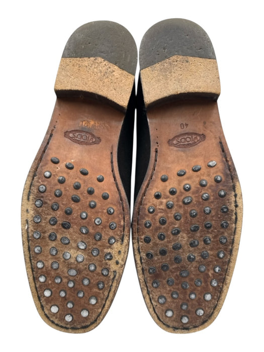 Tod's Shoe Size 40 Black Leather Suede Round Toe Logo silver hardware Loafers Black / 40