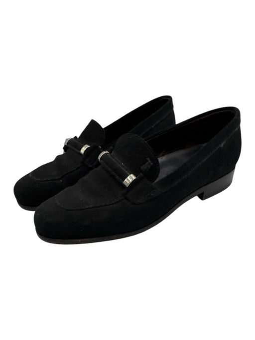 Tod's Shoe Size 40 Black Leather Suede Round Toe Logo silver hardware Loafers Black / 40