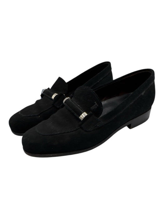 Tod's Shoe Size 40 Black Leather Suede Round Toe Logo silver hardware Loafers Black / 40