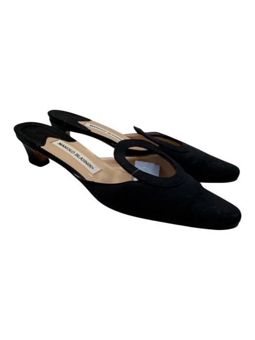 Manolo Blahnik Shoe Size 41 Black Leather Suede Almond Toe Cut Out Mule Pumps Black / 41