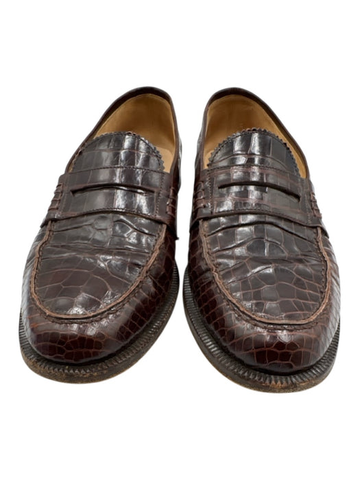 Manolo Blahnik Shoe Size 40.5 Dark Brown Leather Round Toe Croc Embossed Loafers Dark Brown / 40.5