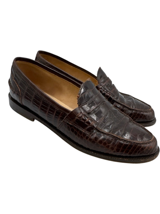Manolo Blahnik Shoe Size 40.5 Dark Brown Leather Round Toe Croc Embossed Loafers Dark Brown / 40.5