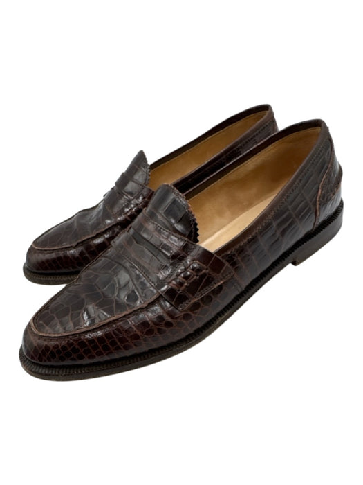 Manolo Blahnik Shoe Size 40.5 Dark Brown Leather Round Toe Croc Embossed Loafers Dark Brown / 40.5