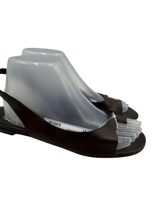 Christian Louboutin Shoe Size 41 Dark Brown Leather Cut Out Thong Flat Sandals Dark Brown / 41