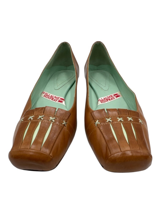 Guillaume Hinfray Shoe Size 40 Brown & Mint Print Leather Square Toe Flat Flats Brown & Mint Print / 40