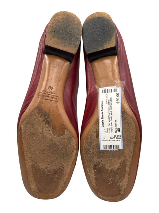 Marc Jacobs Shoe Size 40 Red Leather Round Toe Perforated contrast stitch Flats Red / 40