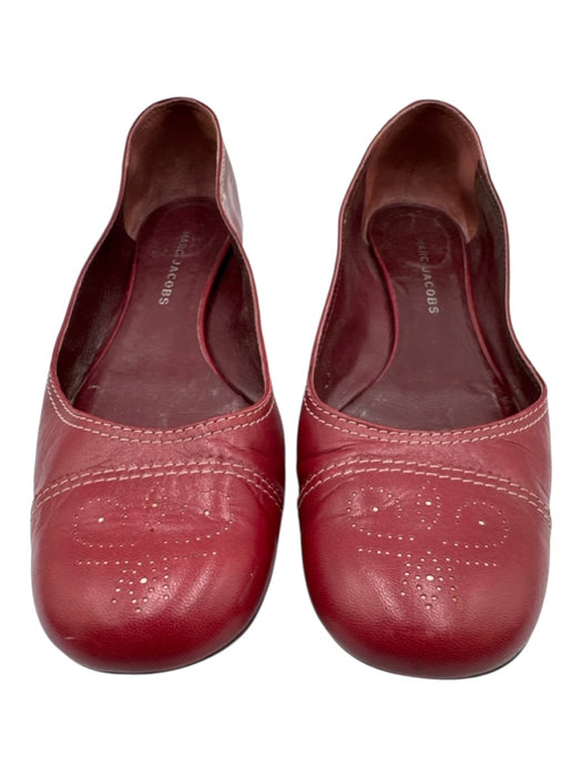 Marc Jacobs Shoe Size 40 Red Leather Round Toe Perforated contrast stitch Flats Red / 40
