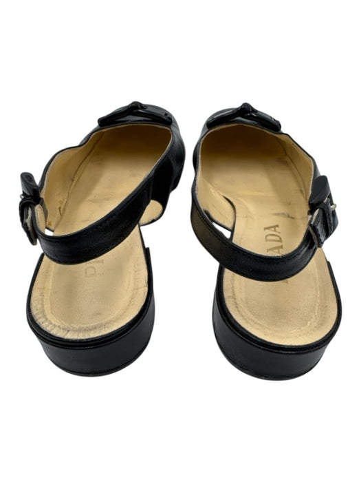 Prada Shoe Size 40.5 Black Leather Square Toe Logo Block Heel sling back Pumps Black / 40.5