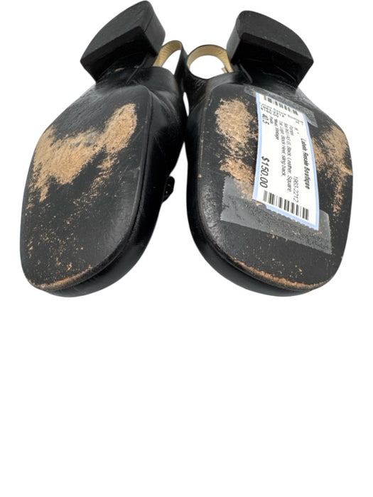 Prada Shoe Size 40.5 Black Leather Square Toe Logo Block Heel sling back Pumps Black / 40.5