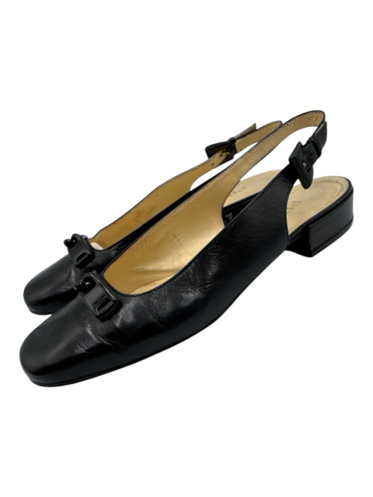 Prada Shoe Size 40.5 Black Leather Square Toe Logo Block Heel sling back Pumps Black / 40.5