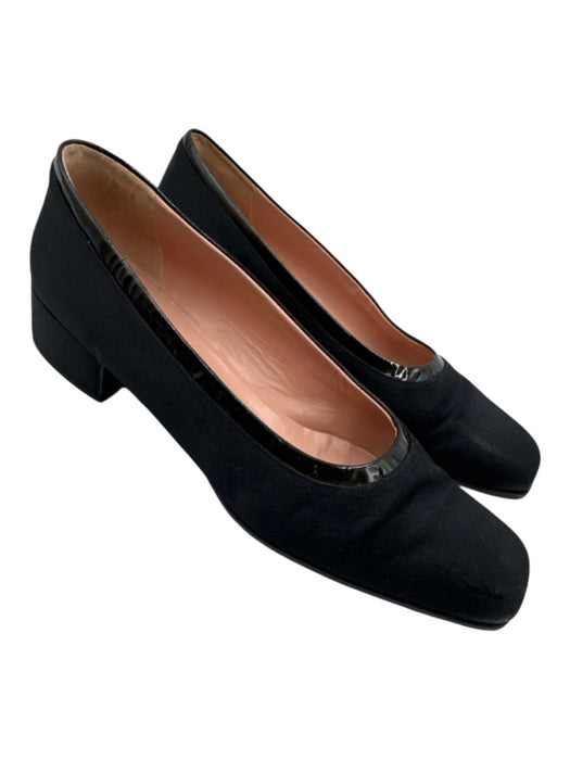 Prada Shoe Size 40 Black & Navy Satin Patent Leather Square Toe Block Heel Pumps Black & Navy / 40