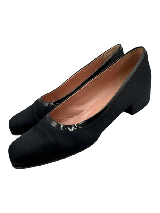 Prada Shoe Size 40 Black & Navy Satin Patent Leather Square Toe Block Heel Pumps Black & Navy / 40