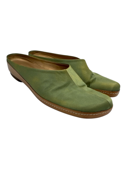 Prada Shoe Size 40.5 Green & Gold Leather Satin Square Toe Mule Flats Green & Gold / 40.5