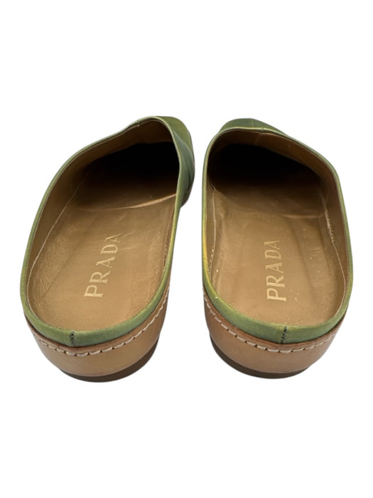 Prada Shoe Size 40.5 Green & Gold Leather Satin Square Toe Mule Flats Green & Gold / 40.5