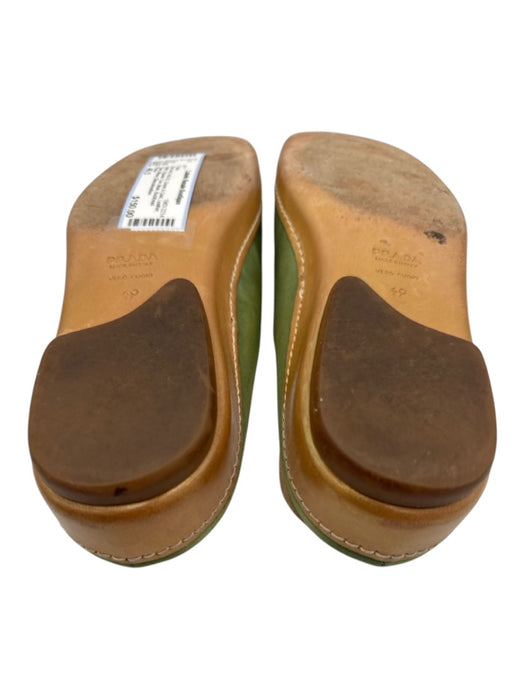 Prada Shoe Size 40.5 Green & Gold Leather Satin Square Toe Mule Flats Green & Gold / 40.5