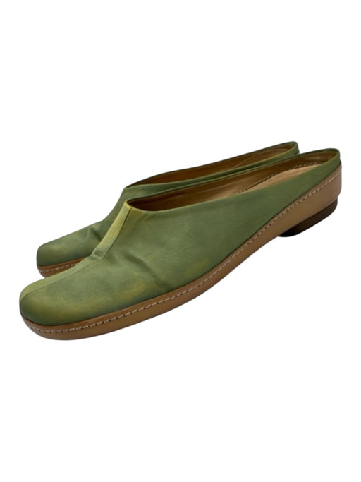 Prada Shoe Size 40.5 Green & Gold Leather Satin Square Toe Mule Flats Green & Gold / 40.5