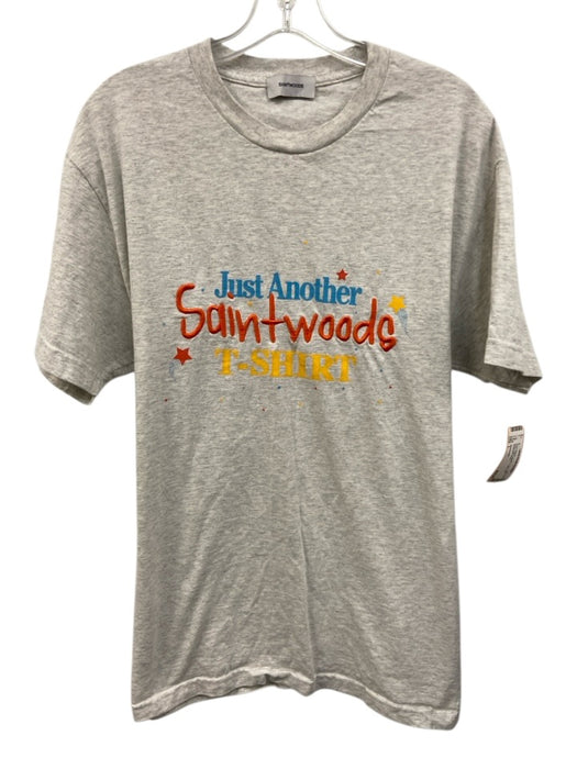 Saintwoods Size L Gray Cotton Words T shirt Crew Men's Short Sleeve Gray / L