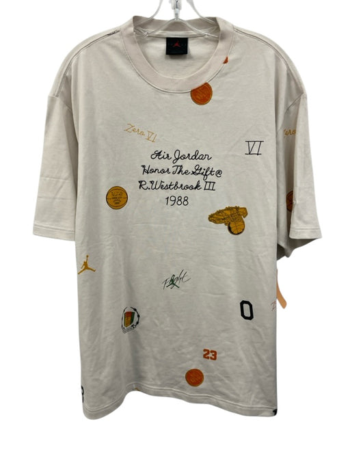 Jordan Size L White Cotton Blend Abstract T shirt Crew Men's Short Sleeve White / L
