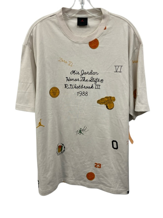 Jordan Size L White Cotton Blend Abstract T shirt Crew Men's Short Sleeve White / L