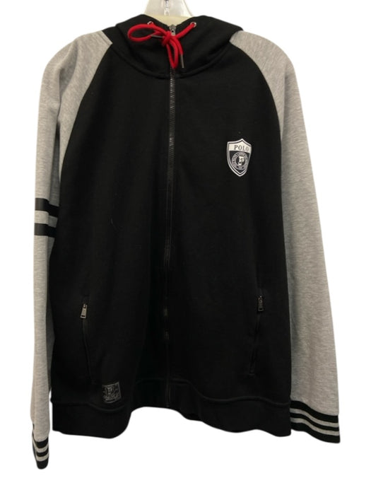 Polo Size XL Black & Gray Cotton Blend Solid Hoodie Zip Up Men's Jacket Black & Gray / XL
