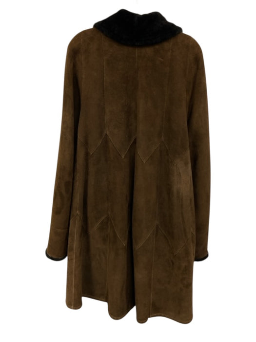 No Brand Size L Tan & Brown Suede Shearling Button Front Pockets Knee Coat Tan & Brown / L