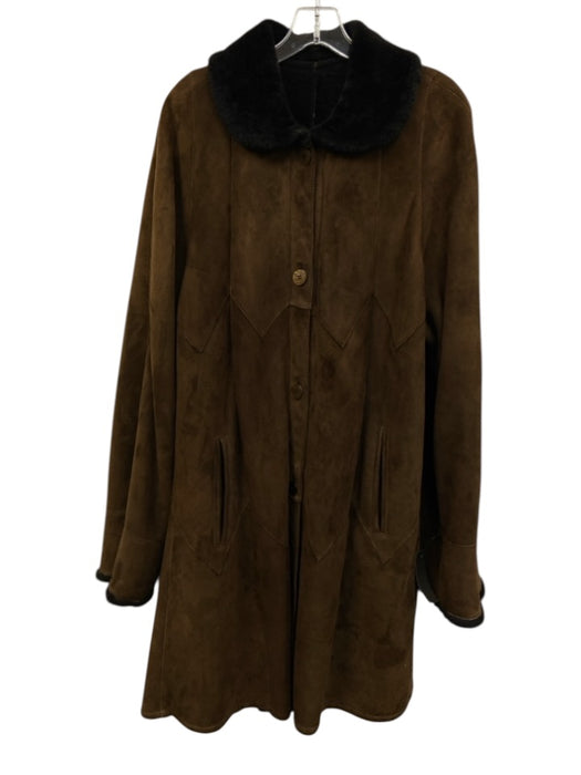 No Brand Size L Tan & Brown Suede Shearling Button Front Pockets Knee Coat Tan & Brown / L