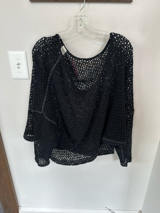 We The Free Size M Black Cotton Blend Open Knit Long Sleeve Slouchy Top