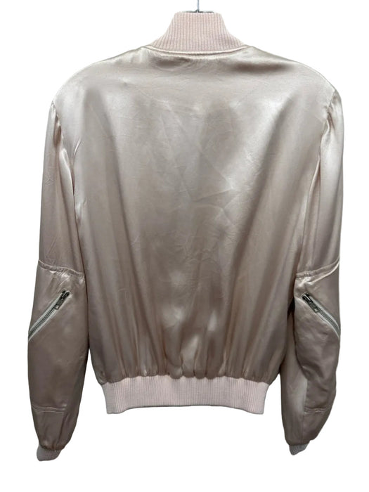 Marc Jacobs Size M Light Pink Silk Satin Ribbed Hem Zip Front Bomber Jacket