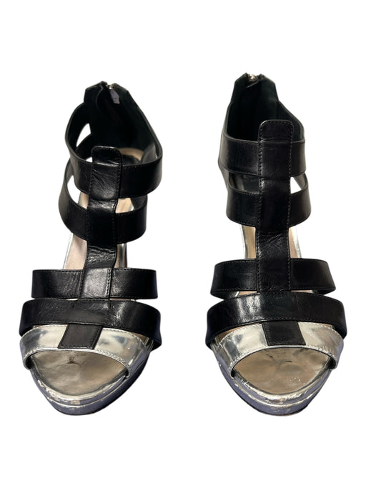 Christian Dior Shoe Size 38 Black & Silver Leather Back Zip cage Open Toe Shoes Black & Silver / 38