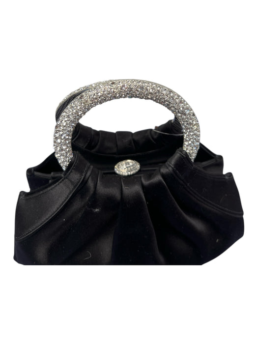 Judith Leiber Black & Silver Fabric Silver Hardware Metal Handle Gathered Bag Black & Silver / S