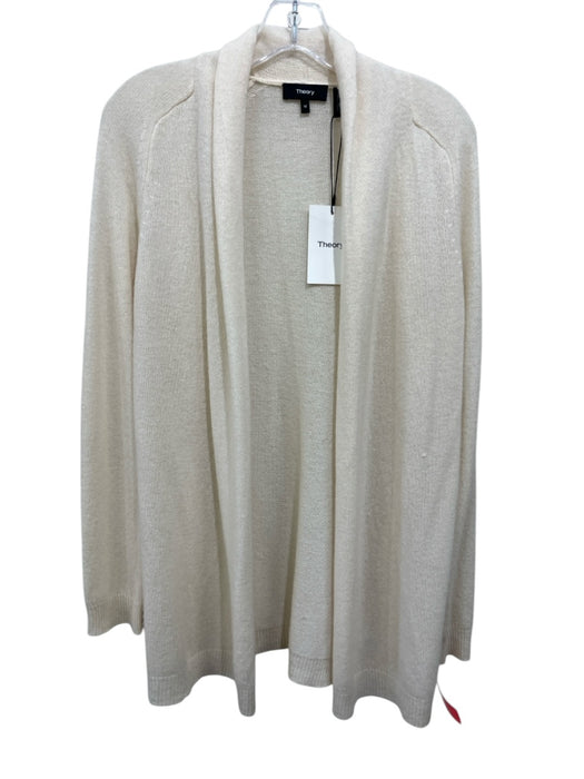 Theory Size M Ivory White Cashmere Solid Knit Open Front Cardigan Ivory White / M