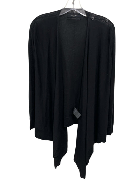 All Saints Size Small Black Merino Wool Solid Handkerchief Hem Cardigan Black / Small