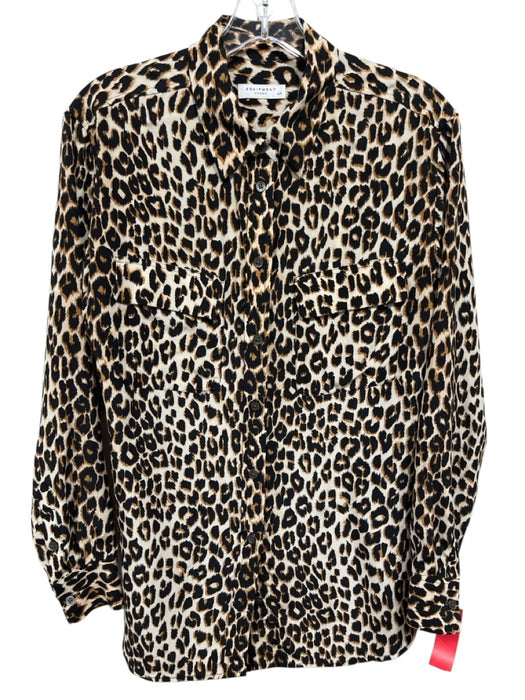 Equipment Femme Size S Beige, Black & Brown Silk Long Sleeve Leopard Top Beige, Black & Brown / S