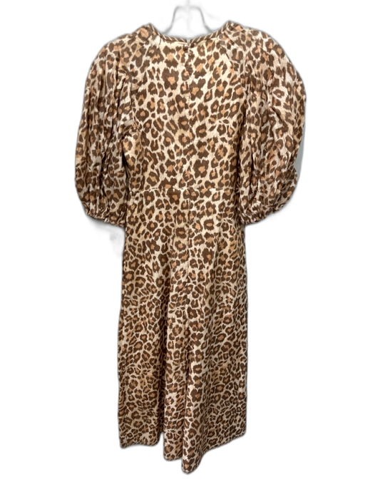 Zimmermann Size 0 Brown & Multi Linen Puff Sleeves V Neck Empire Waist Dress Brown & Multi / 0