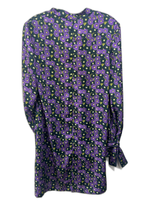Lela Rose Size Est M Purple, Green & Yellow No Fabric Tag Satin Tie Neck Dress Purple, Green & Yellow / Est M