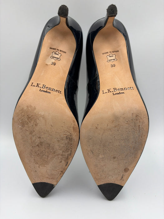 LK Bennett Shoe Size 39 Black Patent Leather Pointed Toe Stilletto Pumps