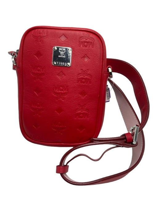 MCM Red Leather Silver Hardware Monogram Crossbody Buckle Bag Red / XS