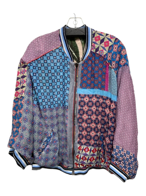 Johnny Was Size XL Blue & Multi Silk Blend Abstract & Animal Reversible Jacket Blue & Multi / XL