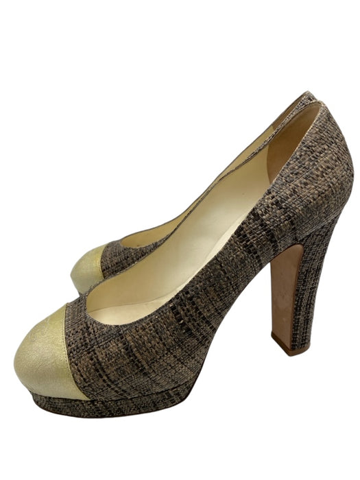 Chanel Shoe Size 41 Gray & Beige Jute & Patent round toe Woven Platform Pumps Gray & Beige / 41