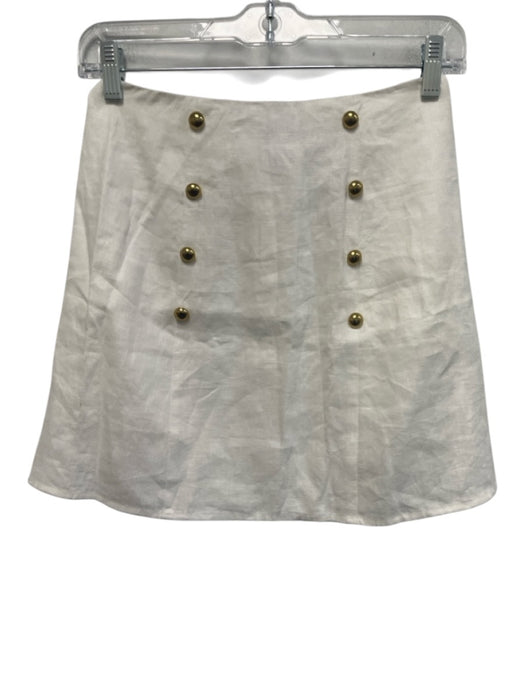 Reformation Size 0 White Linen Zip & Button Button Detail Mini Skirt White / 0